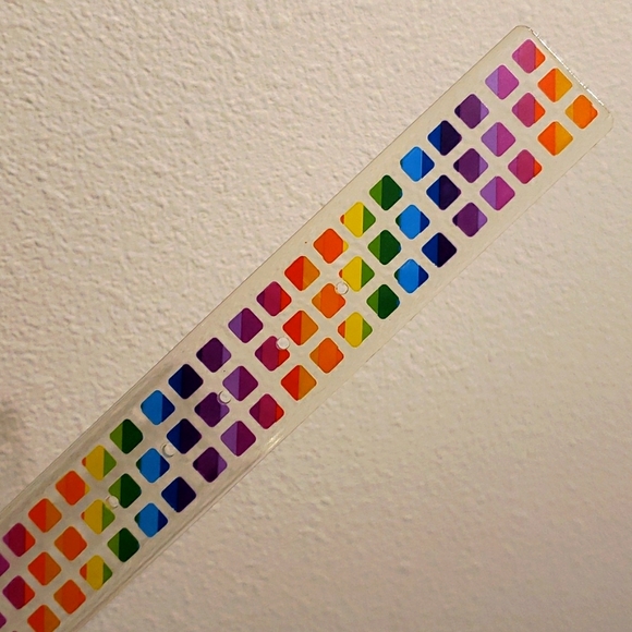 Vintage belt, rainbow squares. Clear flexible vinyl, silver tone hardware - Picture 5 of 7